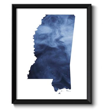 INSTANT DOWNLOAD Mississippi Map State Watercolor Painting Poster Print USA United States Abstract Landscape Art Navy Steel Blue