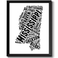 INSTANT DOWNLOAD Mississippi Map Typography Textography Text Word Cloud Black White Poster Print USA United States Landscape Wall Art