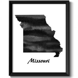 INSTANT DOWNLOAD Missouri Map State Watercolor Painting Poster Print USA United States Abstract Landscape Art Black White Grey