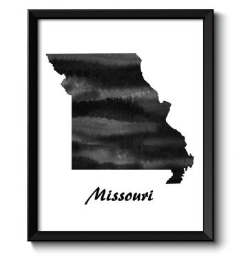 INSTANT DOWNLOAD Missouri Map State Watercolor Painting Poster Print USA United States Abstract Landscape Art Black White Grey