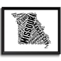 INSTANT DOWNLOAD Missouri Map Typography Print Text Word Cloud Black White Poster Print USA United States Modern Abstract Landscape Wall Art