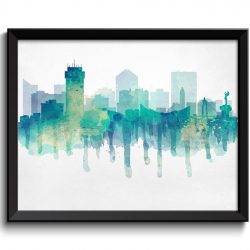 INSTANT DOWNLOAD Missouri Teal Turquoise Blue Cream Beige City Skyline USA United States Cityscape Painting Art Print Poster Watercolor