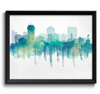 INSTANT DOWNLOAD Missouri Teal Turquoise Blue Cream Beige City Skyline USA United States Cityscape Painting Art Print Poster Watercolor