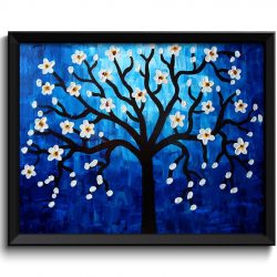 INSTANT DOWNLOAD Modern Art Painting Fine Art Print Blossoms Tree Painting Abstract Navy Blue White Wall Decor Bedroom Bathroom Living Room