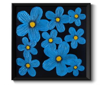 INSTANT DOWNLOAD Modern Turquoise Blue Flowers Painting Fine Art Print Daisy Abstract Black Yellow Wall Decor Bedroom Bathroom Living Room