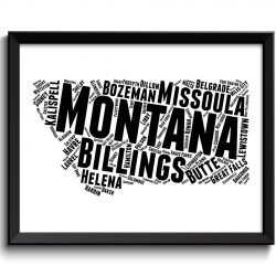 INSTANT DOWNLOAD Montana Map State Text Word Cloud Black White Poster Print USA United States Modern Print Landscape Wall Art Painting