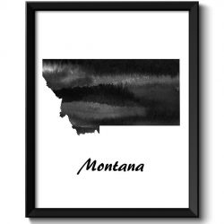 INSTANT DOWNLOAD Montana Map State Watercolor Painting Poster Print USA United States Abstract Landscape Art Black White Grey