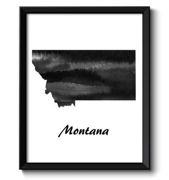 INSTANT DOWNLOAD Montana Map State Watercolor Painting Poster Print USA United States Abstract Landscape Art Black White Grey