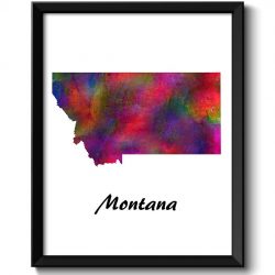 INSTANT DOWNLOAD Montana Map State Watercolor Painting Poster Print USA United States Abstract Landscape Art Colorful Rainbow