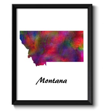 INSTANT DOWNLOAD Montana Map State Watercolor Painting Poster Print USA United States Abstract Landscape Art Colorful Rainbow