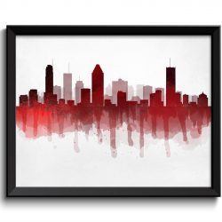 INSTANT DOWNLOAD Montreal Red Black Grey Grey Skyline Quebec Canada Cityscape Art Print Poster Watercolor Painting