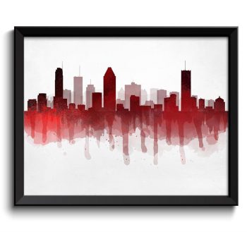 INSTANT DOWNLOAD Montreal Red Black Grey Grey Skyline Quebec Canada Cityscape Art Print Poster Watercolor Painting