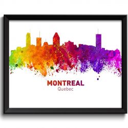 INSTANT DOWNLOAD Montreal Skyline City Cityscape Canada Colorful Watercolor Poster Print Landscape Art Painting Red Purple Pink Yellow Green