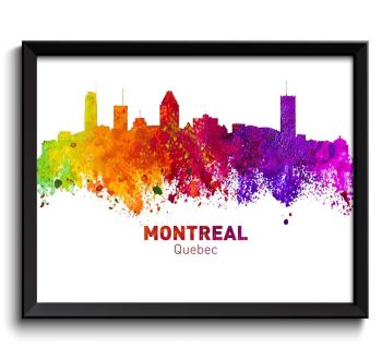 INSTANT DOWNLOAD Montreal Skyline City Cityscape Canada Colorful Watercolor Poster Print Landscape Art Painting Red Purple Pink Yellow Green