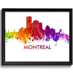 INSTANT DOWNLOAD Montreal Skyline City Cityscape Canada Colorful Watercolor Poster Print Landscape Art Painting Red Purple Pink Yellow Green