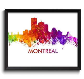 INSTANT DOWNLOAD Montreal Skyline City Cityscape Canada Colorful Watercolor Poster Print Landscape Art Painting Red Purple Pink Yellow Green