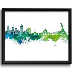 INSTANT DOWNLOAD Montreal Skyline Lime Green Turquoise Blue Quebec Canada Watercolor Cityscape Poster Print Abstract Landscape Art Painting