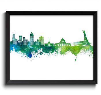 INSTANT DOWNLOAD Montreal Skyline Lime Green Turquoise Blue Quebec Canada Watercolor Cityscape Poster Print Abstract Landscape Art Painting