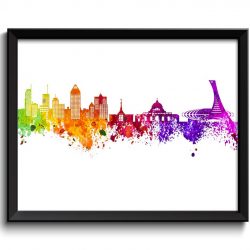 INSTANT DOWNLOAD Montreal Skyline Painting Poster Print Wall Decor Art Green Yellow Pink Red Purple Pink Canada City Map Home Decor