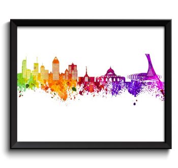 INSTANT DOWNLOAD Montreal Skyline Painting Poster Print Wall Decor Art Green Yellow Pink Red Purple Pink Canada City Map Home Decor