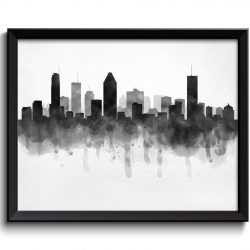 INSTANT DOWNLOAD Montreal Skyline Quebec Canada Cityscape Art Print Poster Black White Grey Watercolor Painting