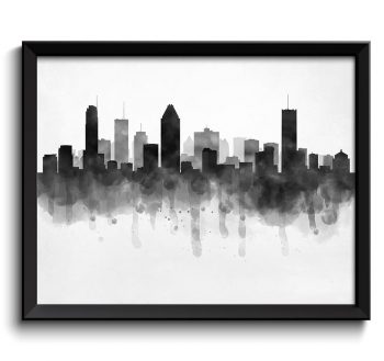 INSTANT DOWNLOAD Montreal Skyline Quebec Canada Cityscape Art Print Poster Black White Grey Watercolor Painting