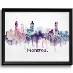 INSTANT DOWNLOAD Montreal Turquoise Blue Pink Purple Cream Skyline Quebec Canada Cityscape Art Print Poster Watercolor Painting