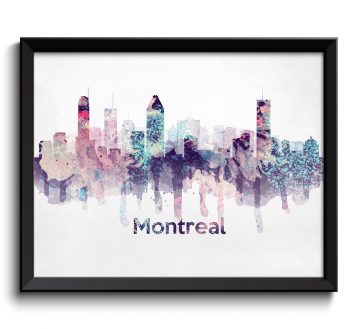 INSTANT DOWNLOAD Montreal Turquoise Blue Pink Purple Cream Skyline Quebec Canada Cityscape Art Print Poster Watercolor Painting