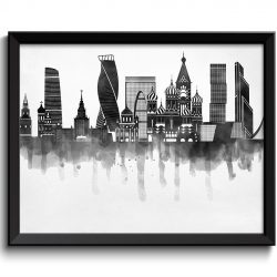 INSTANT DOWNLOAD Moscow Skyline City Turkey Black White Grey Cityscape Poster Print Russia Modern Abstract Landscape Art Painting