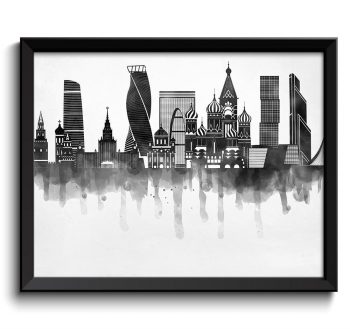 INSTANT DOWNLOAD Moscow Skyline City Turkey Black White Grey Cityscape Poster Print Russia Modern Abstract Landscape Art Painting