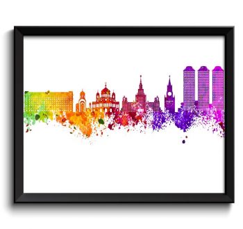 INSTANT DOWNLOAD Moscow Skyline Painting Poster Print Moscow Wall Decor Moscow Art  Green Yellow Pink Red Purple Pink Russia City Home Decor