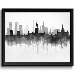 INSTANT DOWNLOAD Moscow Skyline Russia Cityscape Art Print Poster Black White Grey Watercolor Painting Landscape Home Decor Wall Art