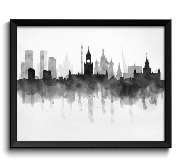 INSTANT DOWNLOAD Moscow Skyline Russia Cityscape Art Print Poster Black White Grey Watercolor Painting Landscape Home Decor Wall Art