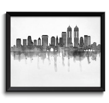 INSTANT DOWNLOAD Mumbai Skyline Grey Black White Cityscape Bombay India Famous Landmarks Poster Print Modern Abstract Landscape Art Painting