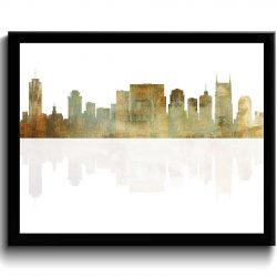 INSTANT DOWNLOAD Nashville Skyline Tennessee City Beige Gold Brown Watercolor Cityscape Poster Print Abstract Landscape Art Painting