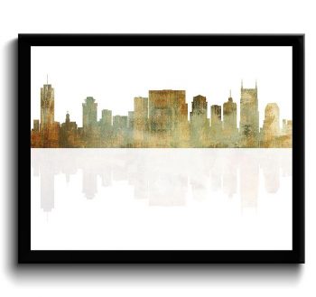 INSTANT DOWNLOAD Nashville Skyline Tennessee City Beige Gold Brown Watercolor Cityscape Poster Print Abstract Landscape Art Painting