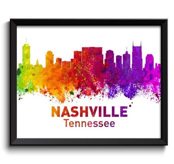 INSTANT DOWNLOAD Nashville Skyline Tennessee City Colorful Watercolor Cityscape Poster Print Landscape Art Painting Red Purple Pink Yellow