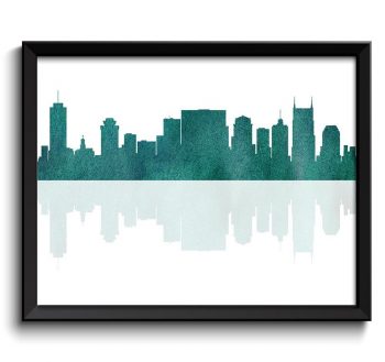 INSTANT DOWNLOAD Nashville Skyline Tennessee City Green Teal Watercolor Cityscape Poster Print Modern Abstract Landscape Art Painting