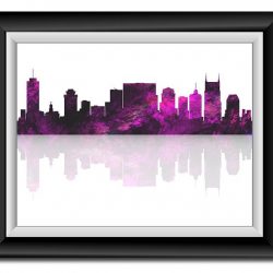 INSTANT DOWNLOAD Nashville Skyline Tennessee City Lilac Lavender Purple Watercolor Cityscape Poster Print Abstract Landscape Art Painting