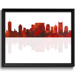 INSTANT DOWNLOAD Nashville Skyline Tennessee City Red Black Watercolor Cityscape Poster Print Modern Abstract Landscape Art Painting