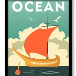 INSTANT DOWNLOAD Nautical Wall Decor Ocean Print Sailboat Poster Art Print Teal Blue Beige Orange Bathroom Home Decor Vintage Retro Poster