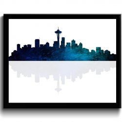 INSTANT DOWNLOAD Navy Blue Green Seattle Skyline Seattle Washington Seattle Wall Art Print Seattle Poster Watercolor Painting Grey Aqua