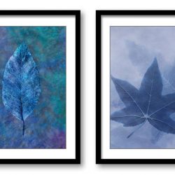 INSTANT DOWNLOAD Navy Blue Leaves Leaf Bathroom Art Print Colorful Set of 2 Elegant Watercolor Painting Wall Decor Flower Print Bedroom