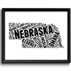 INSTANT DOWNLOAD Nebraska Map State Text Word Watercolor Poster Print USA United States Modern Landscape Art Painting Colorful Black White