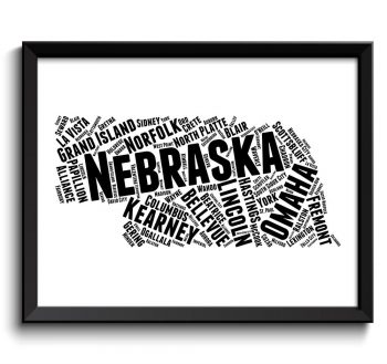 INSTANT DOWNLOAD Nebraska Map State Text Word Watercolor Poster Print USA United States Modern Landscape Art Painting Colorful Black White