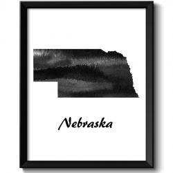 INSTANT DOWNLOAD Nebraska Map State Watercolor Painting Poster Print USA United States Abstract Landscape Art Black White Grey