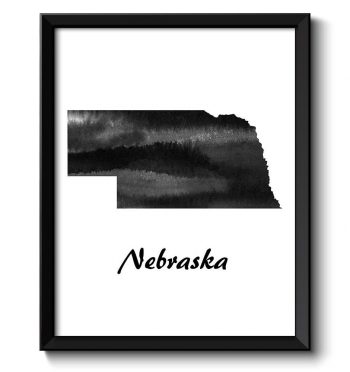 INSTANT DOWNLOAD Nebraska Map State Watercolor Painting Poster Print USA United States Abstract Landscape Art Black White Grey