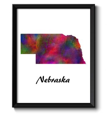 INSTANT DOWNLOAD Nebraska Map State Watercolor Painting Poster Print USA United States Abstract Landscape Art Colorful Rainbow