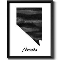 INSTANT DOWNLOAD Nevada Map State Watercolor Painting Poster Print USA United States Modern Abstract Landscape Art Black White Grey