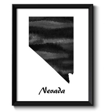 INSTANT DOWNLOAD Nevada Map State Watercolor Painting Poster Print USA United States Modern Abstract Landscape Art Black White Grey